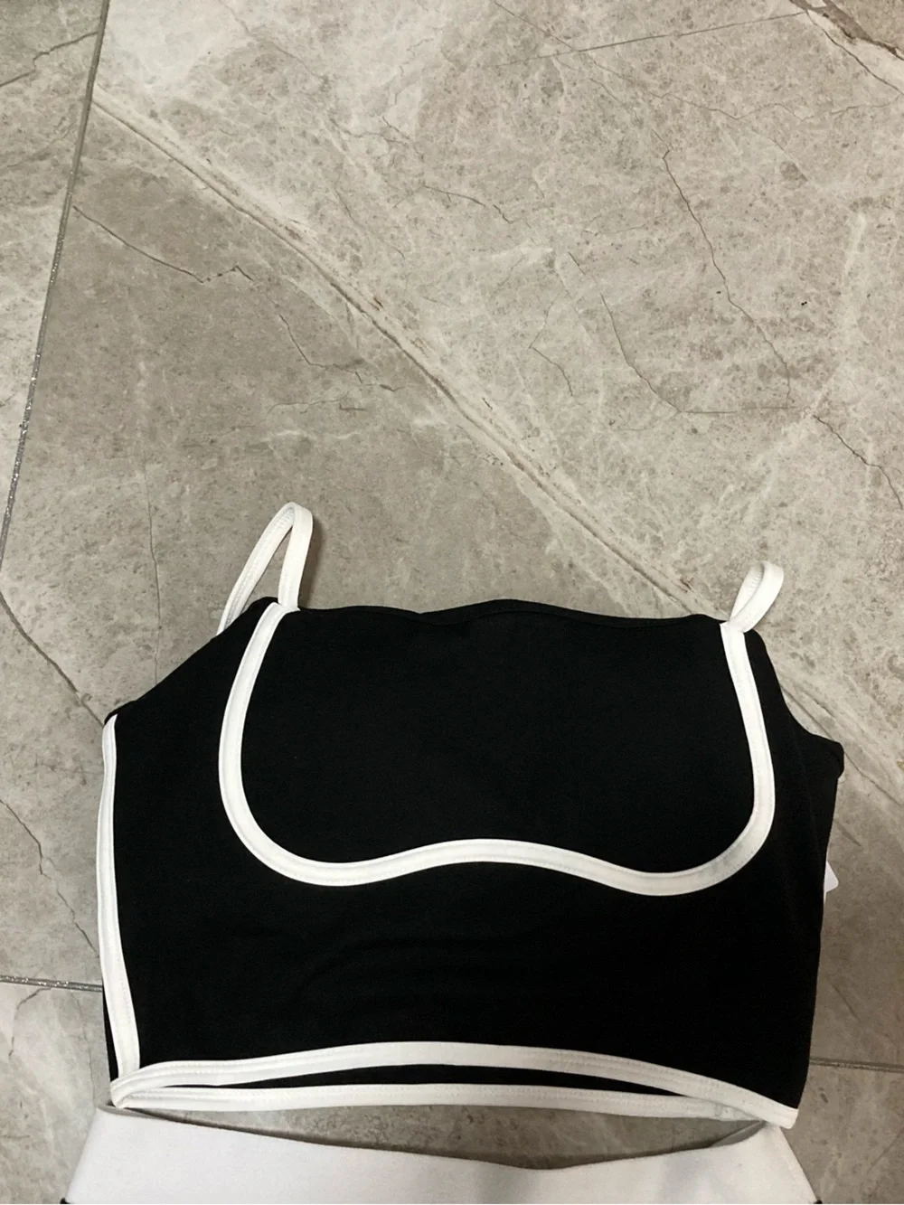 ALO Yoga Black Crop Top and Skirt Set with White Trim