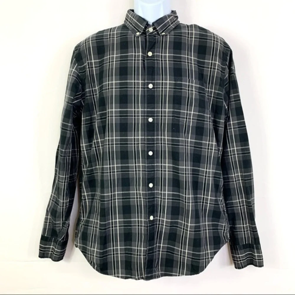 J.Crew Men’s Shirt black plaid buttons Down L