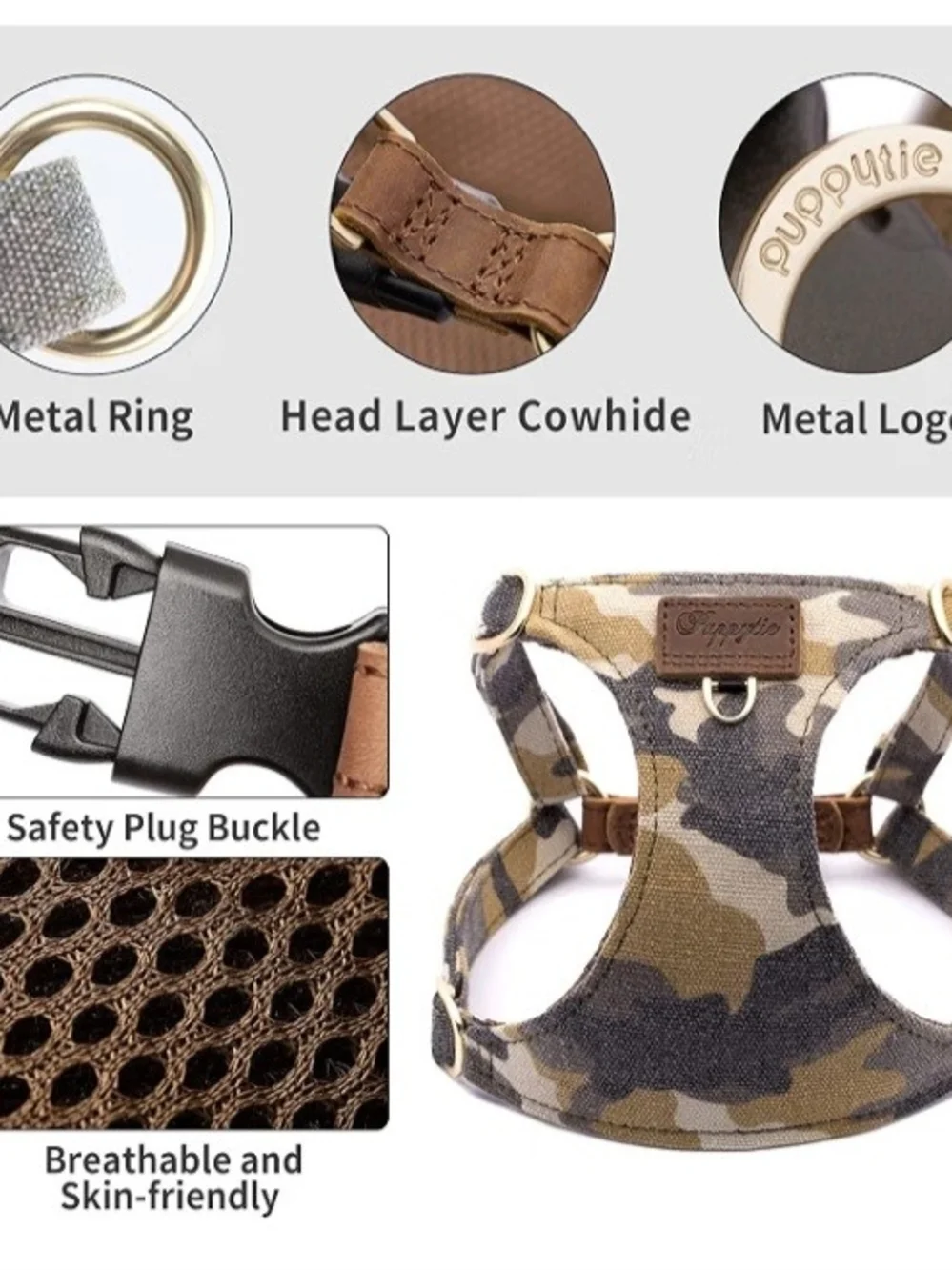 Puppytie Camo Dog Harness and Leash Set Size Medium NWT
