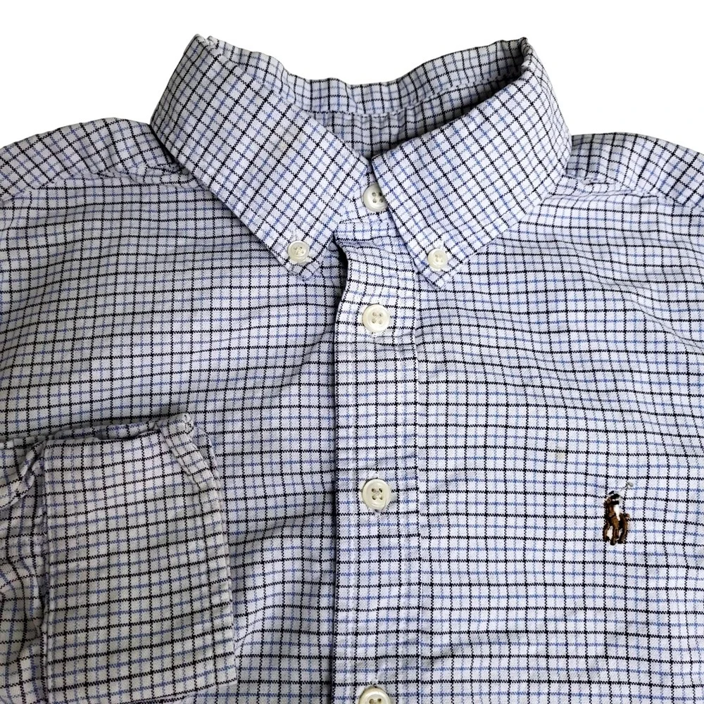 Ralph Lauren Kids Medium 10 12 Button‎ Down Shirt Blue Plaid Long Sleeve Flesh
