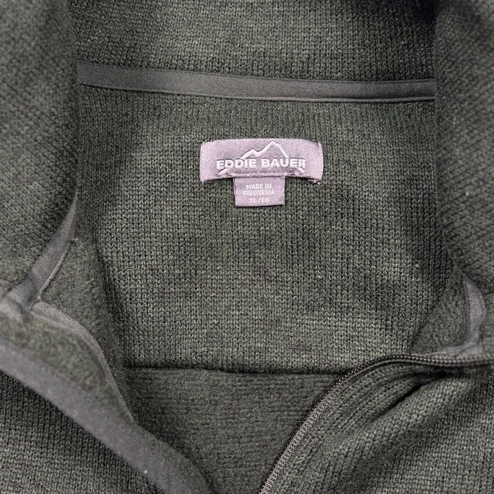 Eddie Bauer XL Quarter Zip Sweater Fleece Green Pullover Nylon‎ Panels
