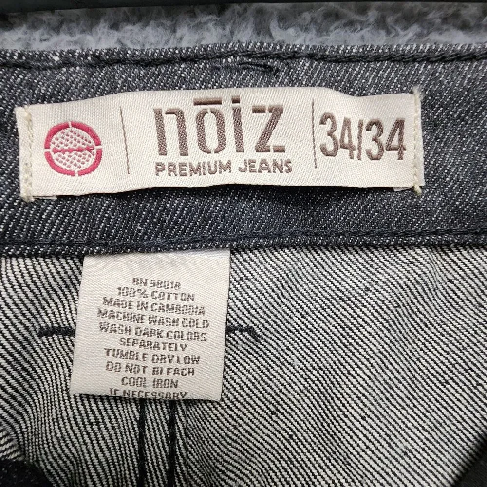 Noiz Jeans Men 34x34 (Fits as 30x33) Black Straight Leg 5 Pocket Denim Pants‎
