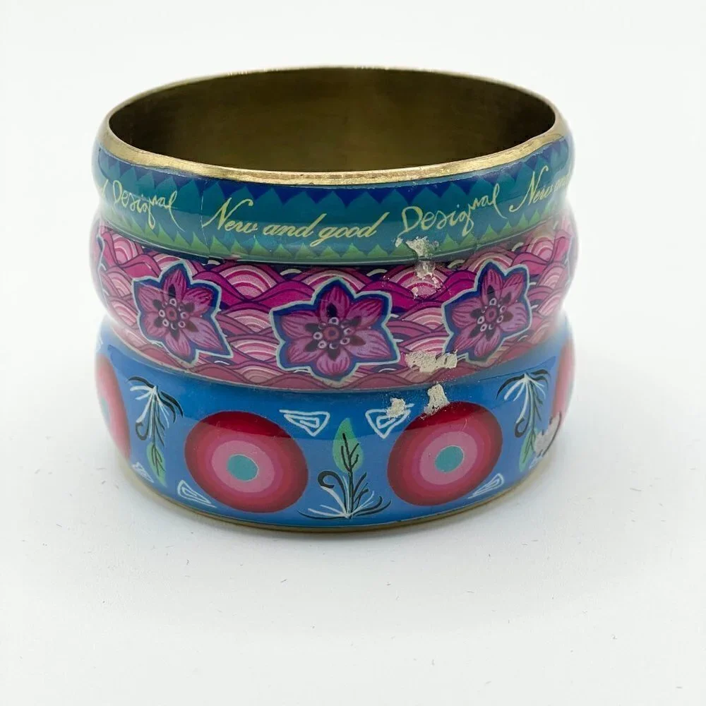 Desigual Multi-Color Stacked Illusion Enamel Brass Bangle Inner Diameter 2.5