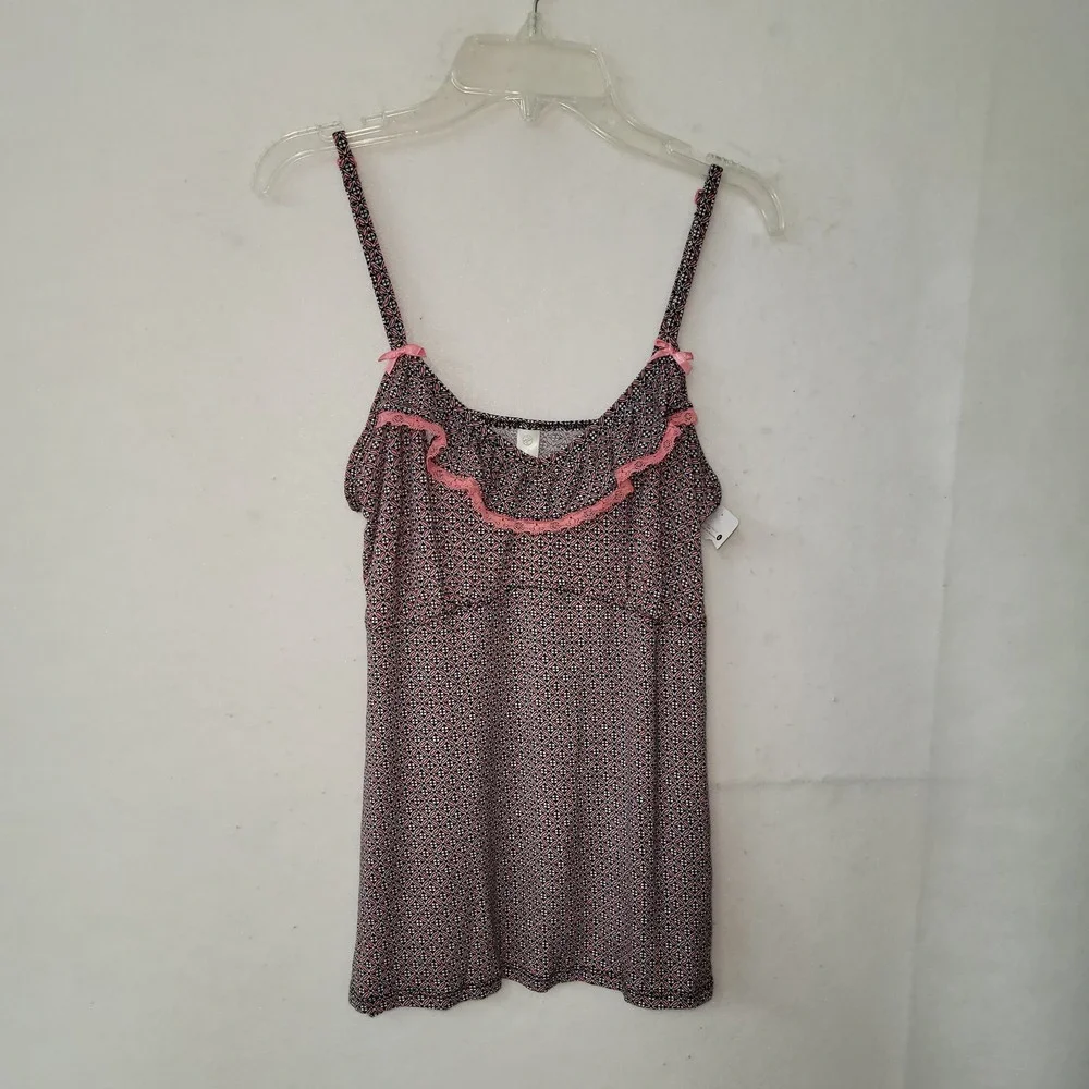 Adrienne Vittadini Studio Tank Top Sleeveless Geo Weave Pink Black Size‎ L Sleep