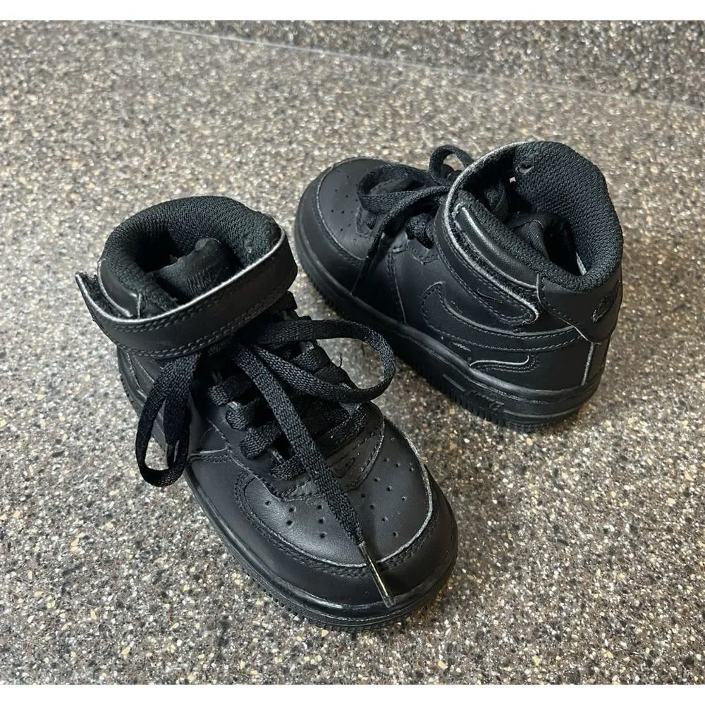 Nike Classic Kids Toddler Sz 7 Black High Top Leather Sneaker Shoes Snap/Lace Up