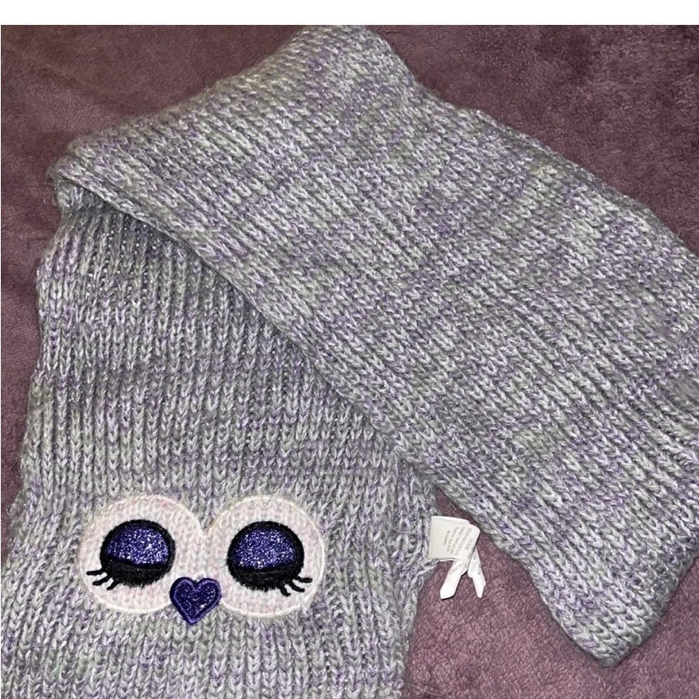 The children’s place owl eyes scarf‎ one size cute gray and purple sparkle shine
