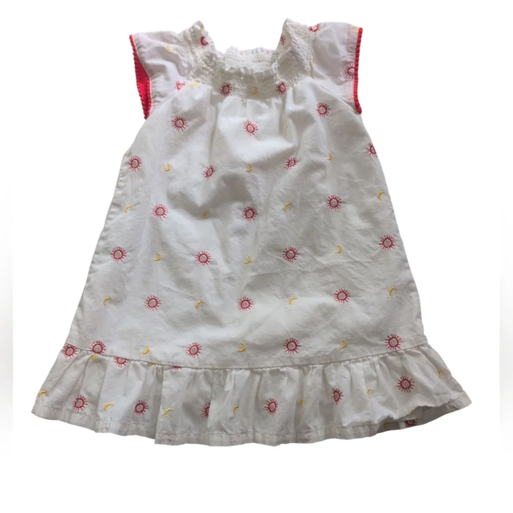 Genuine Kid from Oshkosh Girl's Dress 12M Moon & Sun Embroidered‎ Ivory/Orange