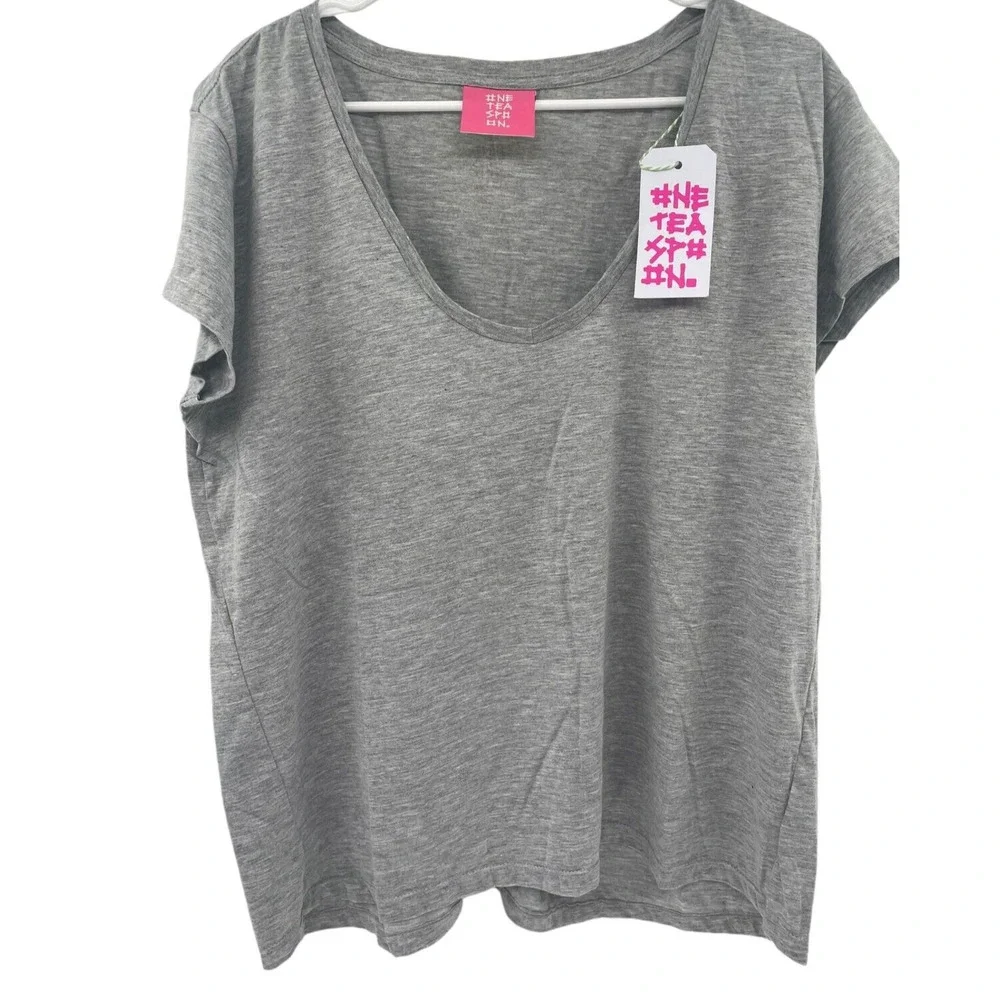 One Teaspoon Womens Grey Marl Scoop Neck Shirt Short Sleeve Size XL NWT $58