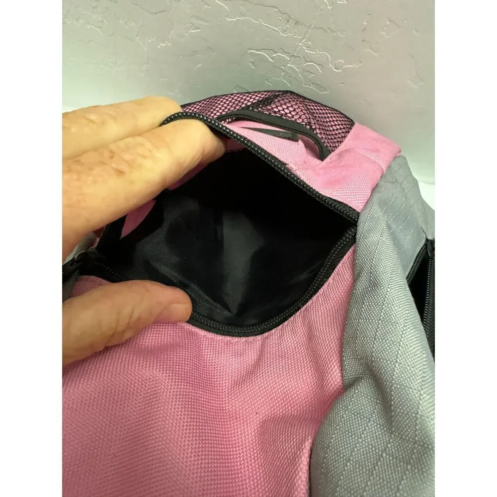 Embark Gray Pink Single Strap Sling Backpack‎ Front Mesh Pocket Zip Closures