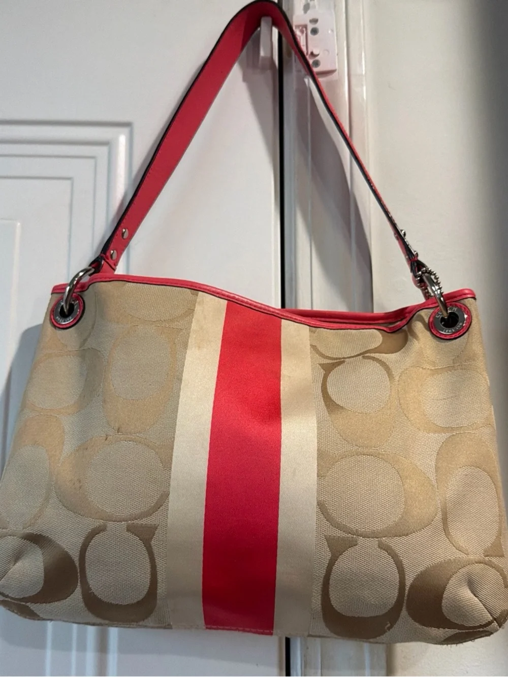 COACH HAMPTON SIGNATURE C JACQUARD CANVAS SHOULDER BAG FALL READY