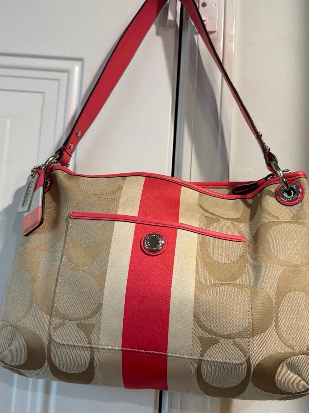 COACH HAMPTON SIGNATURE C JACQUARD CANVAS SHOULDER BAG FALL READY