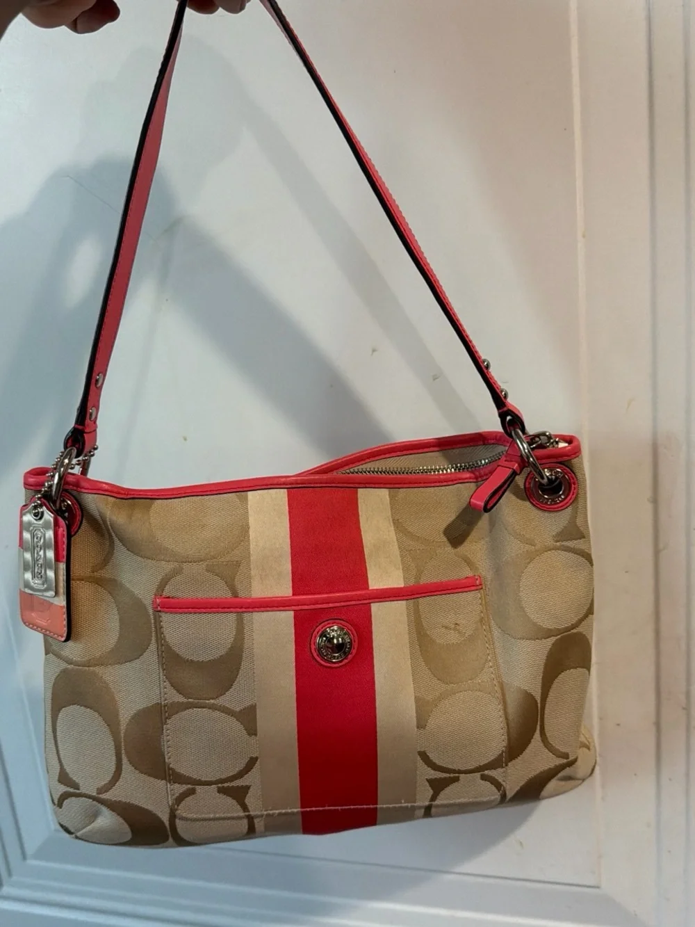 COACH HAMPTON SIGNATURE C JACQUARD CANVAS SHOULDER BAG FALL READY