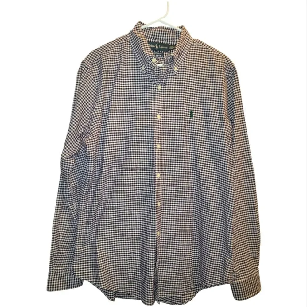 Ralph Lauren Purple Plaid Gingham Custom fit Button Down Shirt Size L