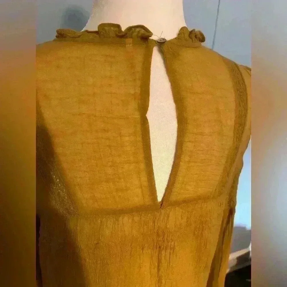 Free People Ladies Bell Sleeve Blouse Yellow boho ruffle peasant Size Small