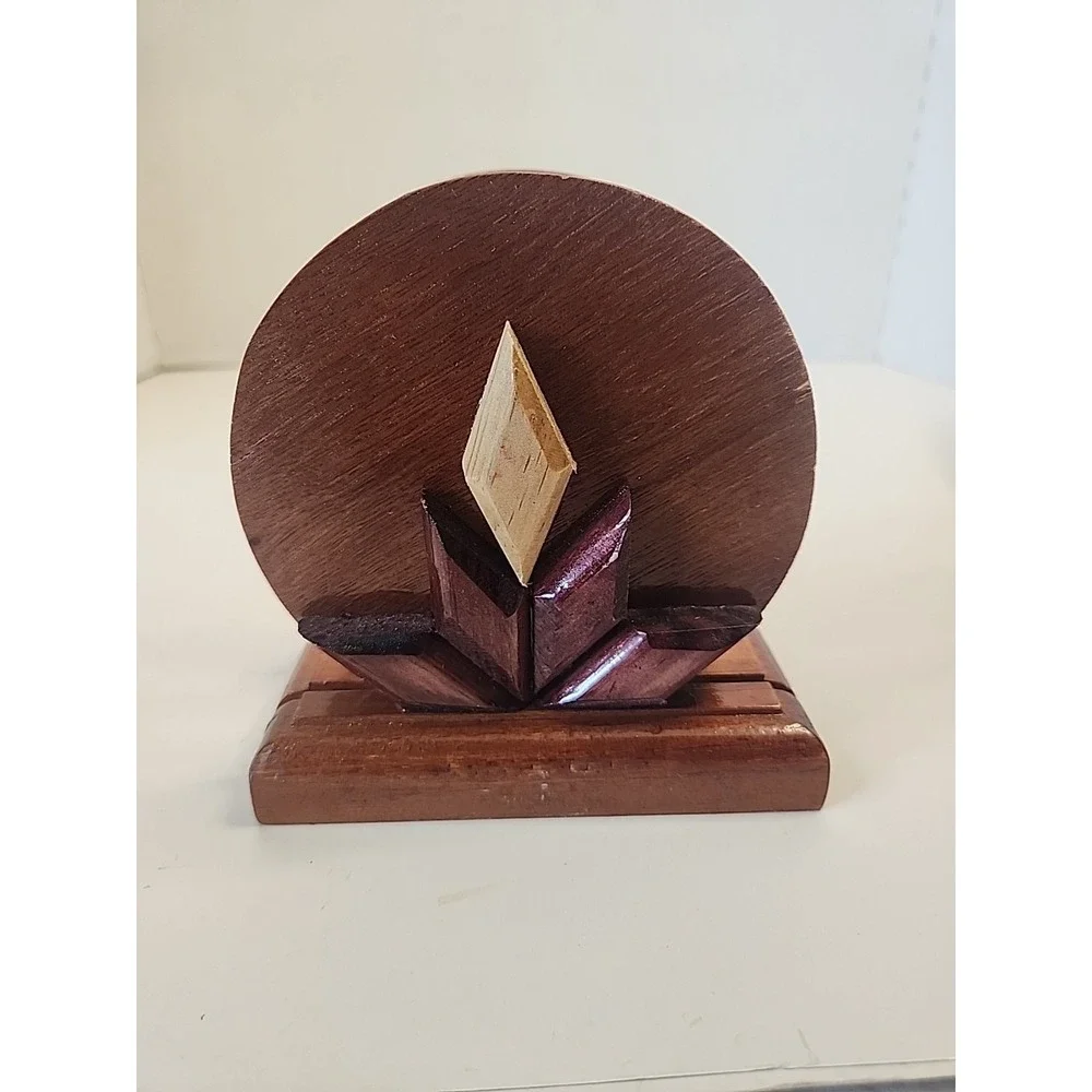 Handcrafted Tri-Colored Intarsia Wooden Napkin Holder  Abstract Floral Design