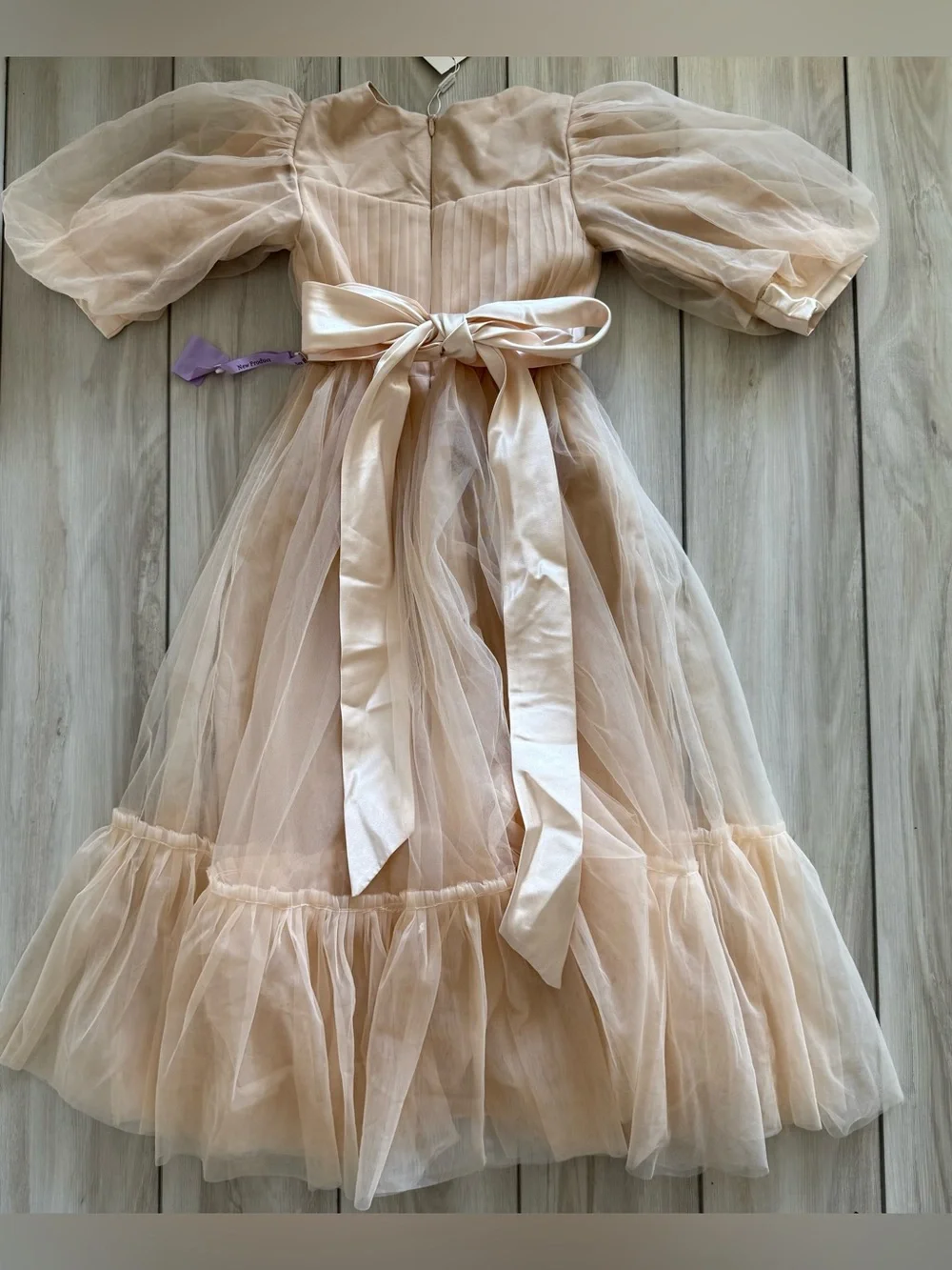 Dideyttawl Tulle Puffy Sleeve Flower Girl Dress Beige Various Sizes NWT
