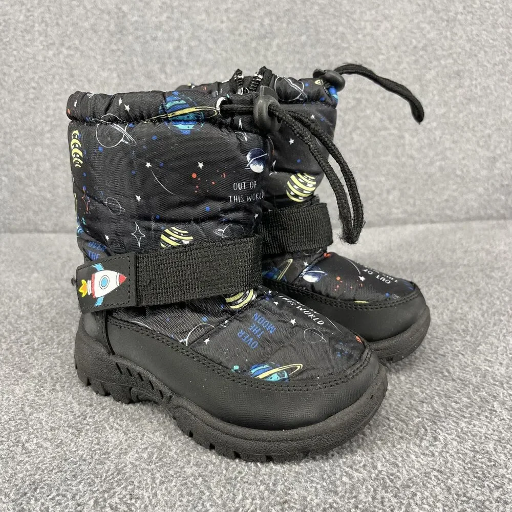 Rugged‎ Bear Boots Kids Size 6 Black Space Rocket Snow Winter Faux Fur Toddler
