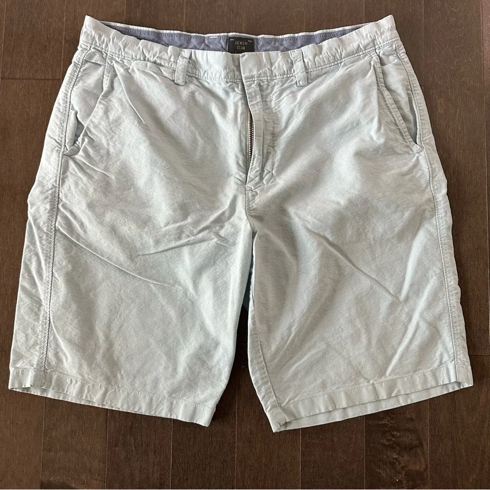 J. CREW Club Shorts Light Blue Chambray Cotton Chino Khaki Zip Fly 10.5
