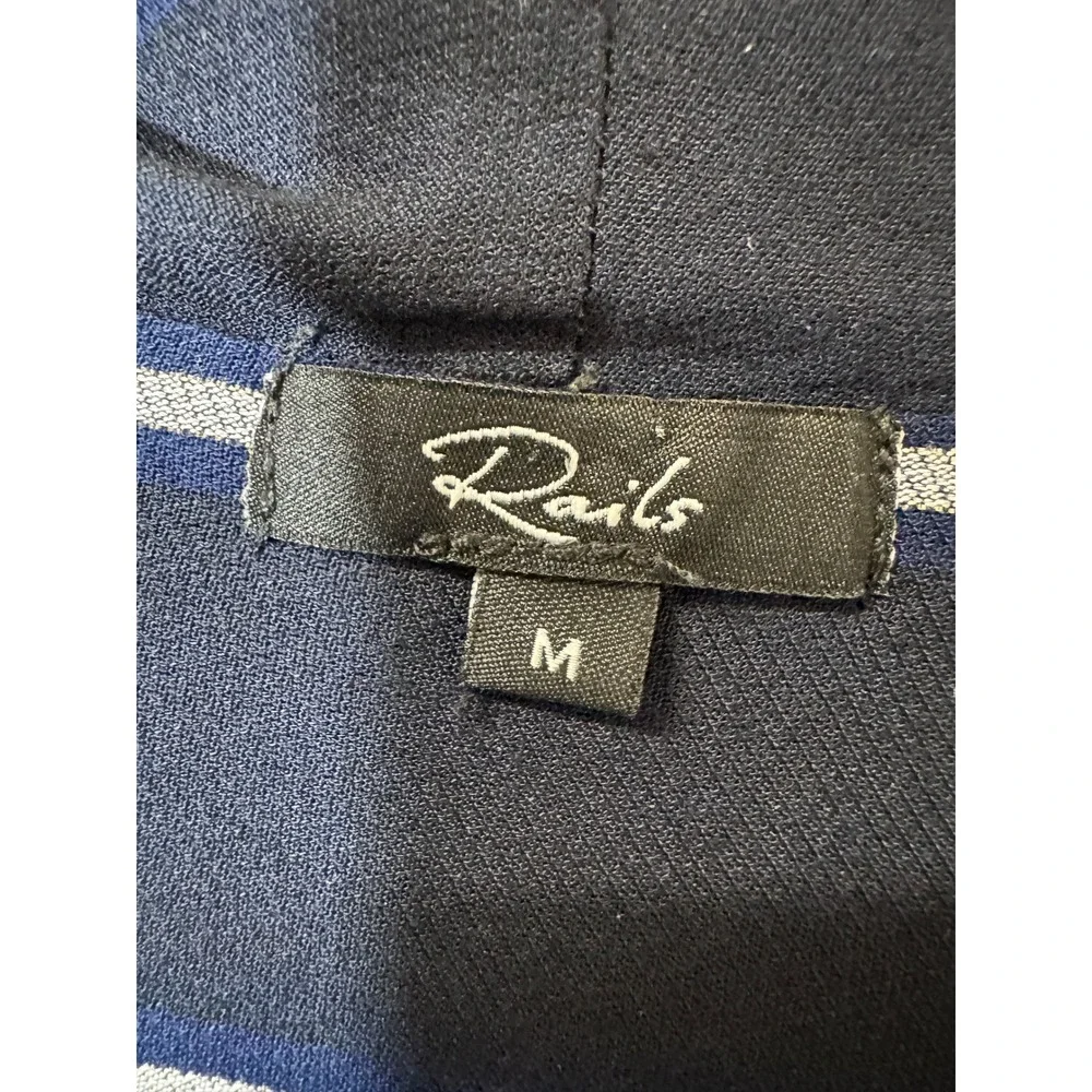 Rails Ava Livorno Blouse Stripe Navy Metallic Tie Front Top M Medium V Neck