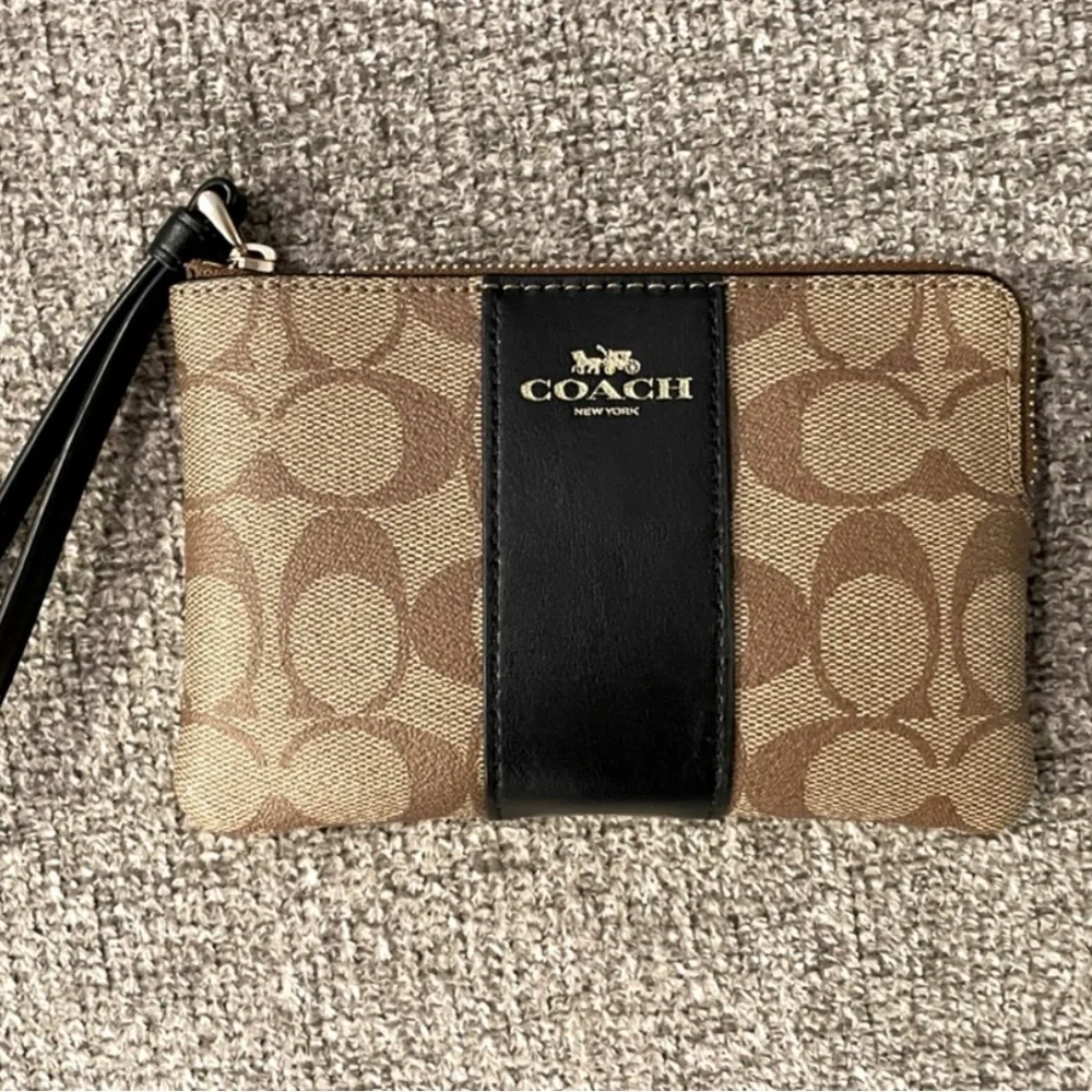 Coach Signature Brown and Black Wristlet