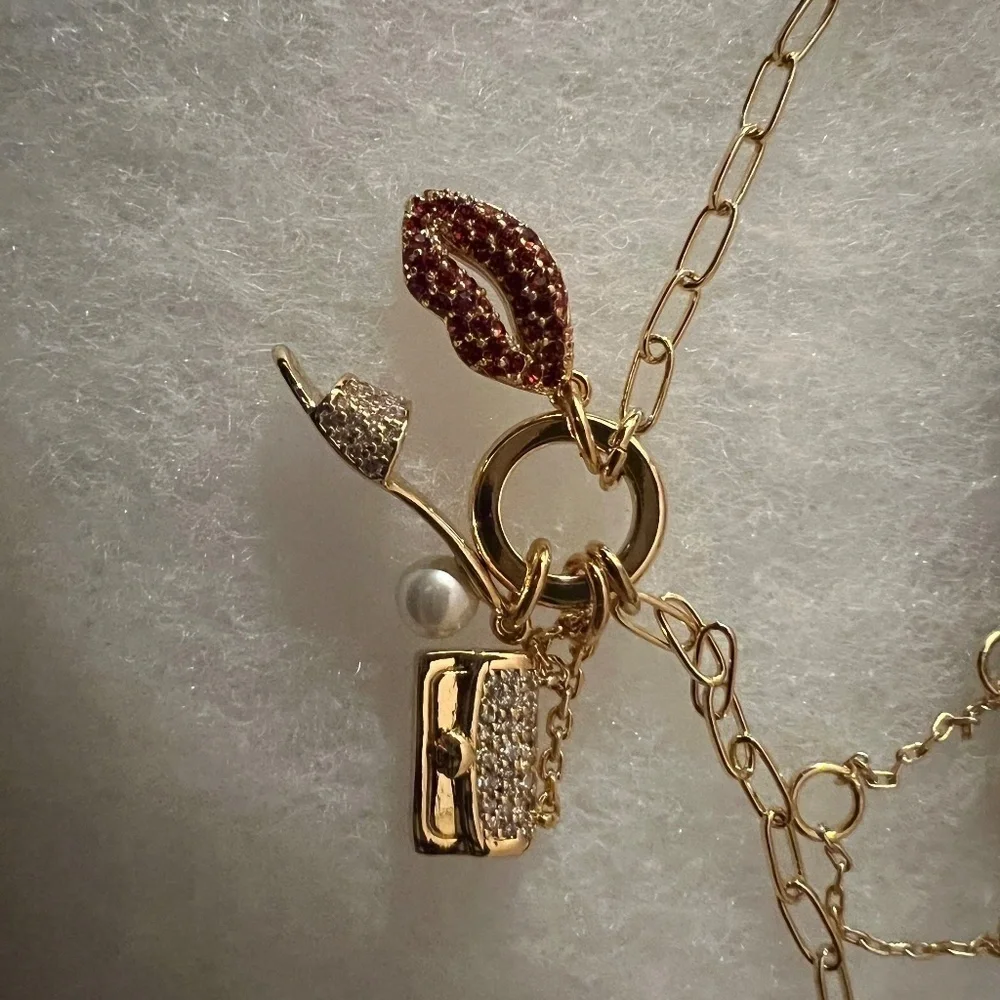 🆕kate spade new york::Hit the Town Lips Purse Heel Pendant Necklace Super GLAM