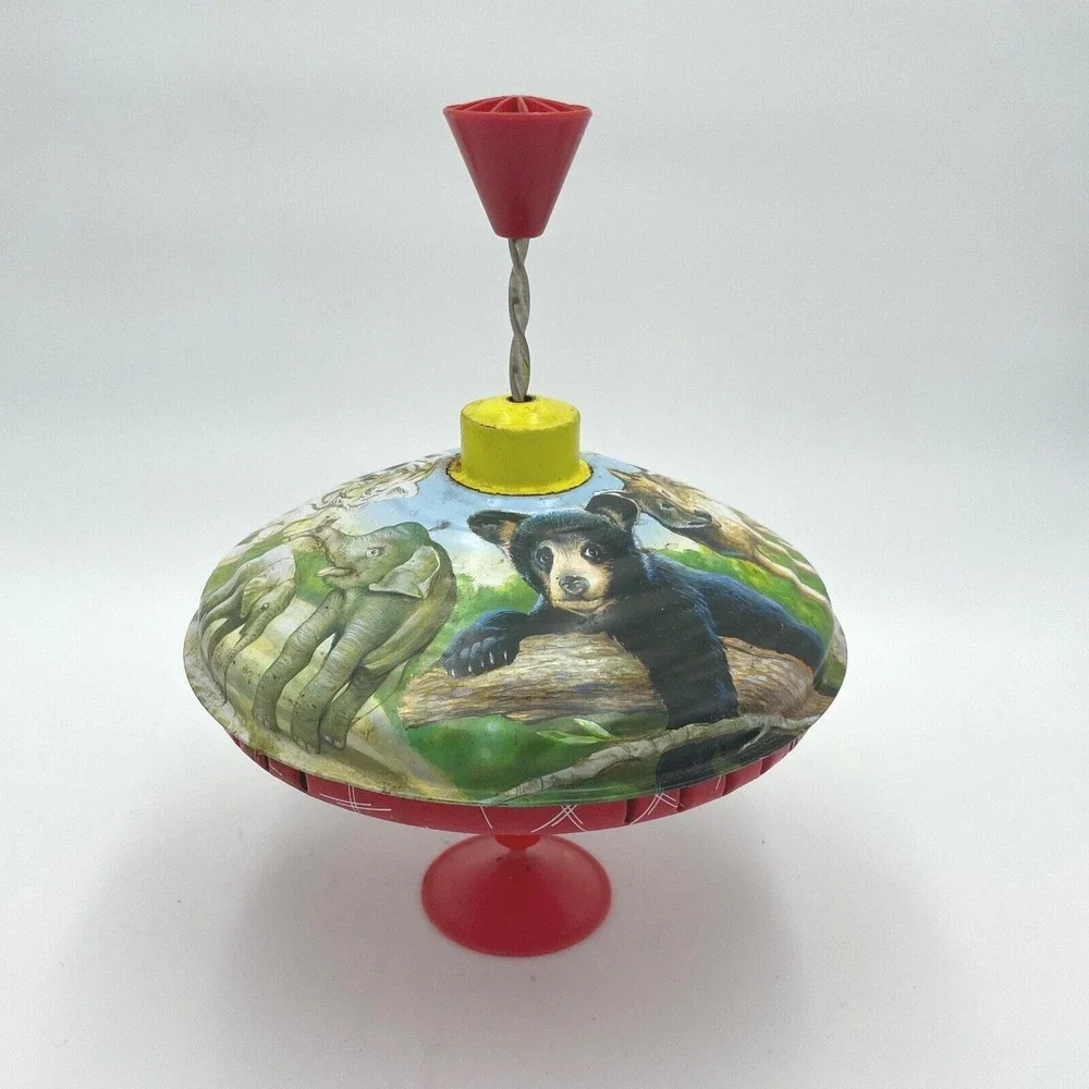 Vintage Animal Tin Metal Standing Spinning Top Toy  Retro Decor Collectible‎