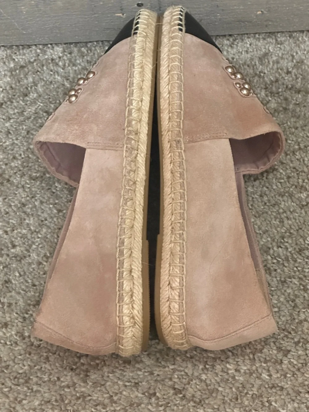 Tory Burch Pearl Logo Espadrilles Pink Suede Cap Toe Flats New Size 11