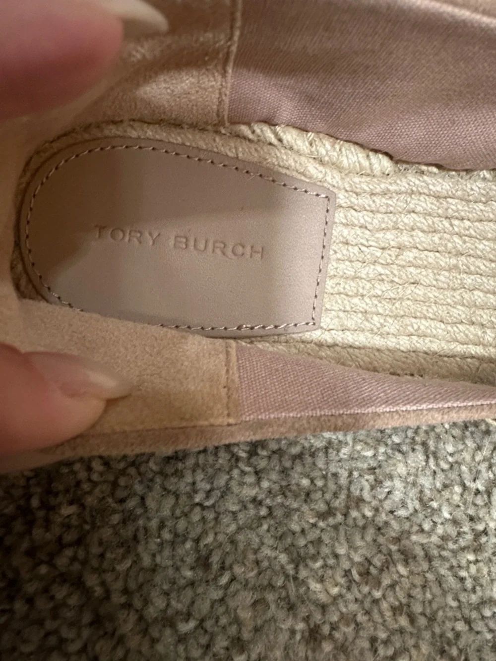 Tory Burch Pearl Logo Espadrilles Pink Suede Cap Toe Flats New Size 11