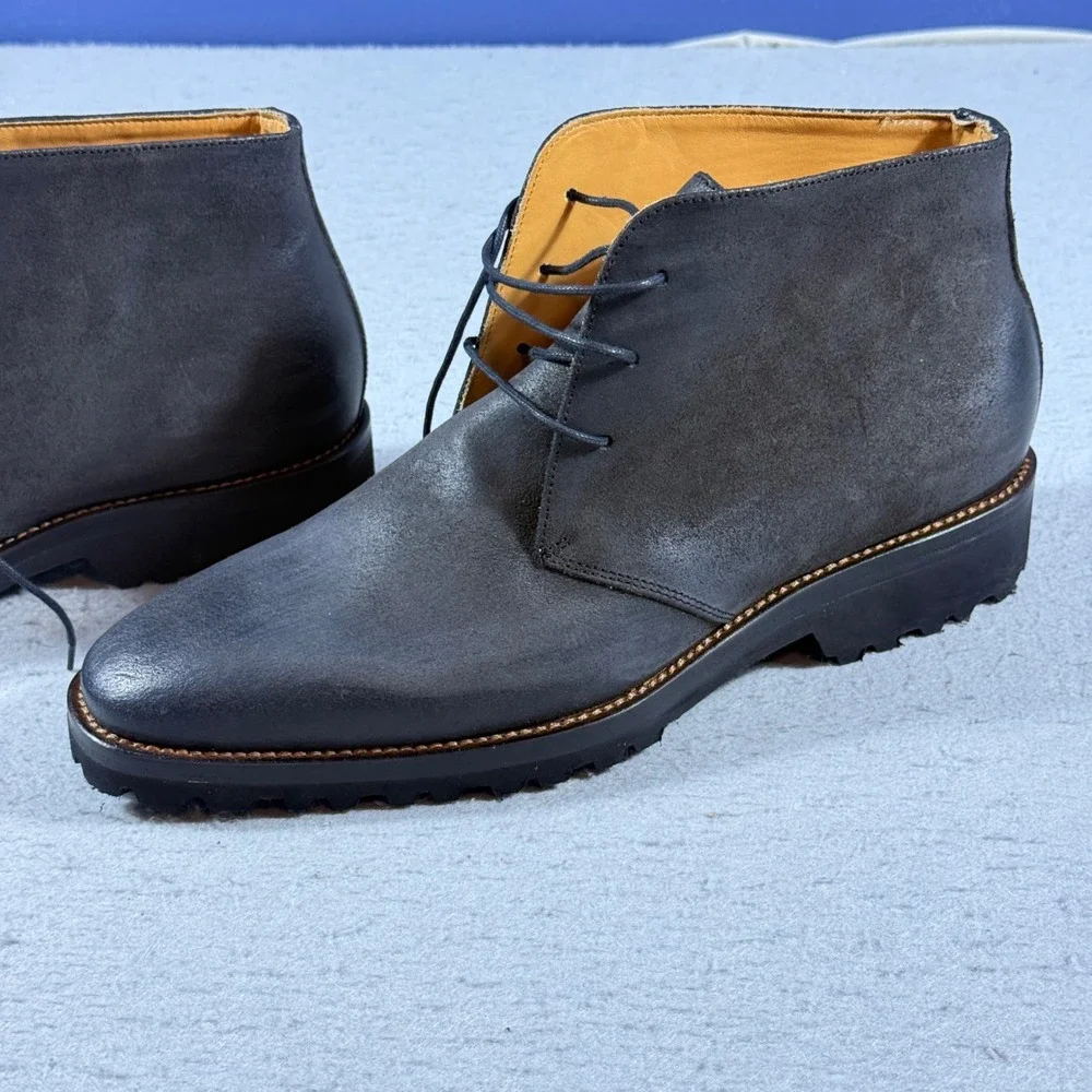 Paul Fredrick Men Grey Leather Chukka Boots Vibram Sole Made in Italy PFS210 8.5
