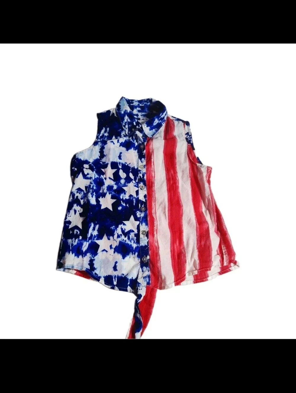 Girl Justice Sleevless Shirt Flag 4th Of July Sz 14 Red White Blue Bottom Tie