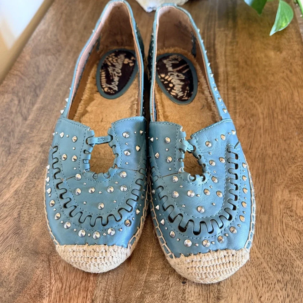 Sam Edelman Liam Espadrille Flats Womens 8 Blue Leather Studded Boho Slip On