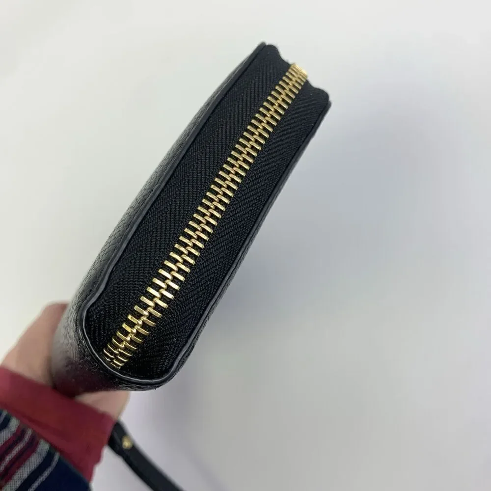 Michael Kors Leather Continental Wristlet Mercer Black Pebbled Wallet Zip Around