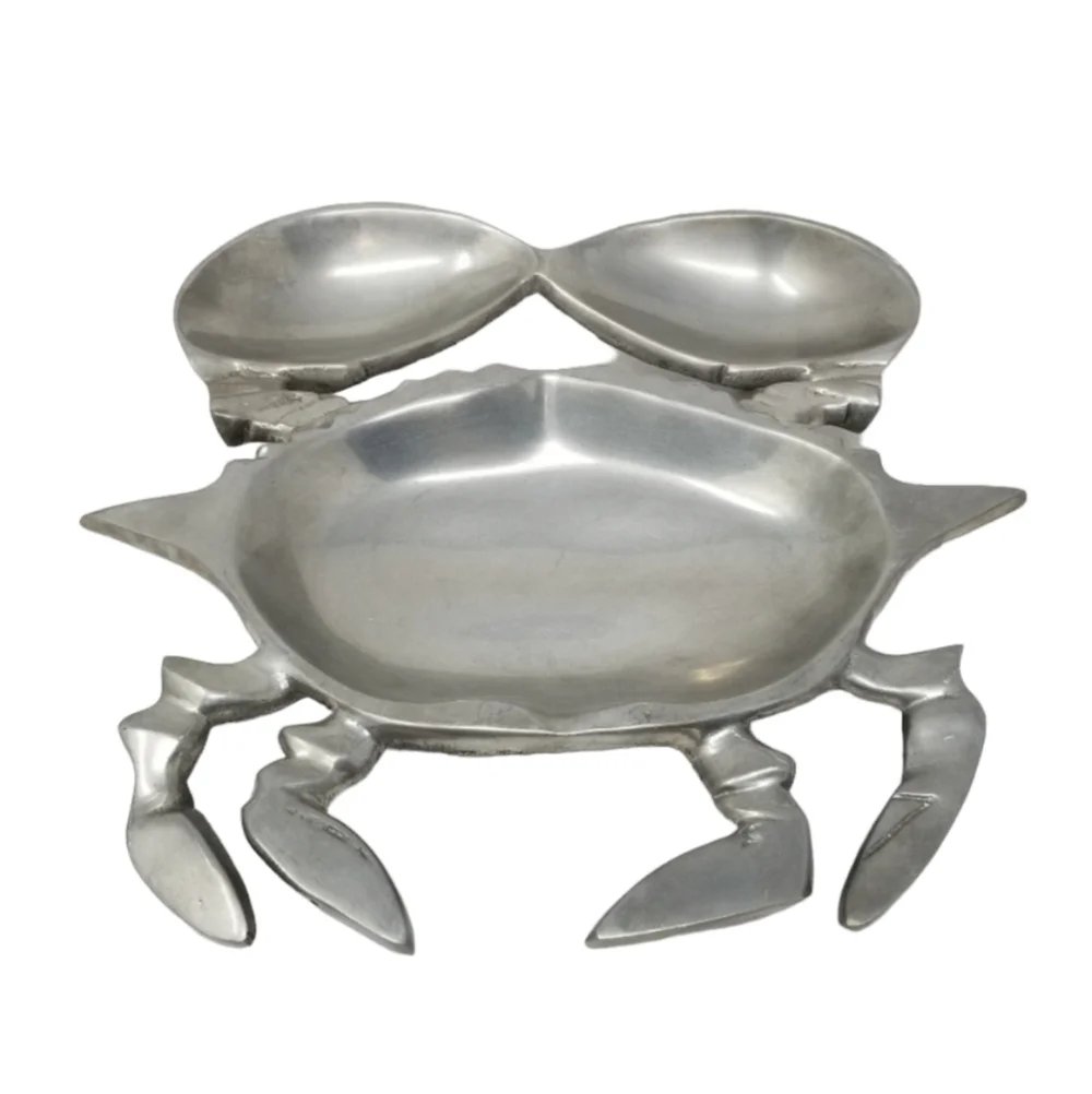 Crab Shape Serving Dish Chip and Dip Set Divided Seafood Party Plate Silver Tray