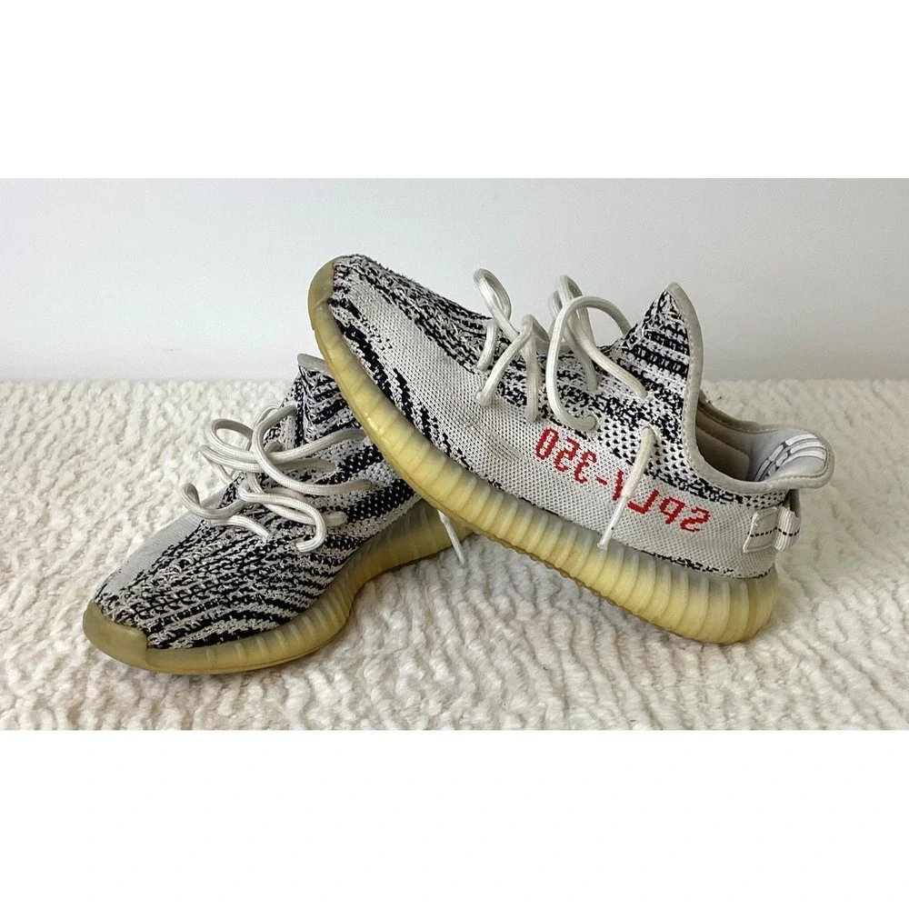 Adidas Yeezy Shoes V2 Boost 350 Men's Size 7 Low Zebra, Moderate Wear