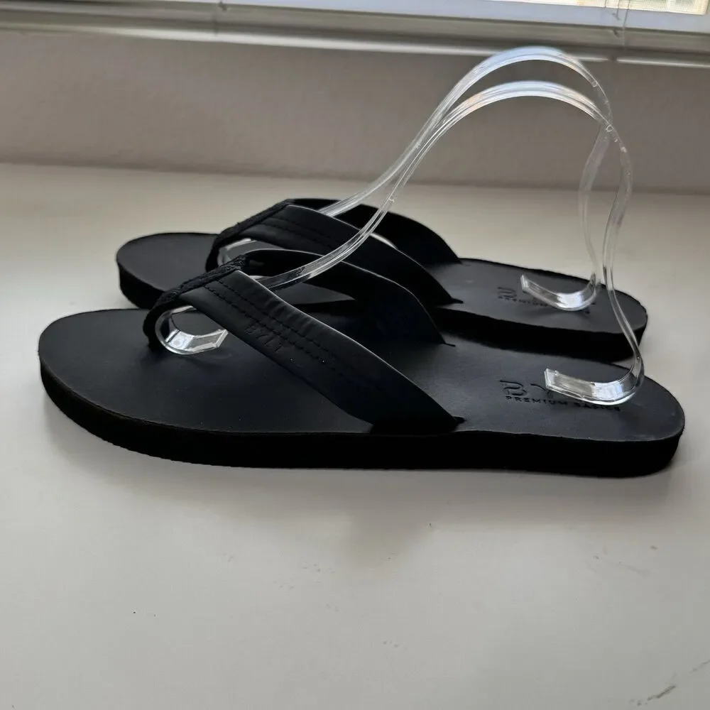 BYLT Basics Everyday Mens Sandals Size 10 Casual Flip Flop Shoes Leather Black