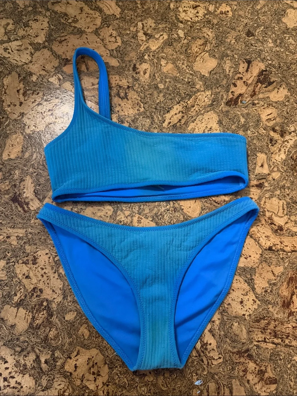 triangl swimwear Electric Blue Ribbed One-Shoulder Bikini Top TOP-XS BOTTOMS-S