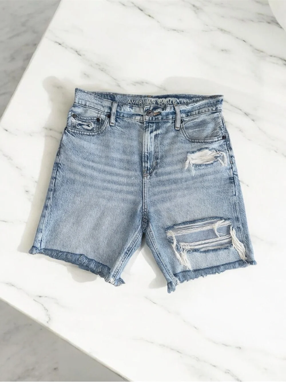 American Eagle Outfitters Baggy Skater Distressed Denim Shorts