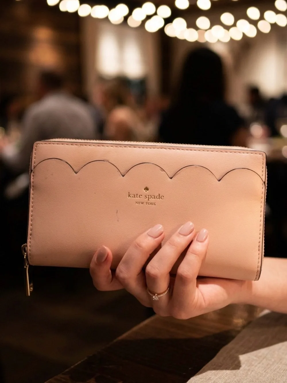 kate spade pale pink scalloped zip-around wallet