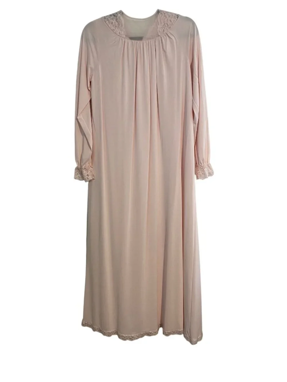 Vintage Shadow Line Women Petite S Pink Matching Nightgown Robe Set Lace Lounge