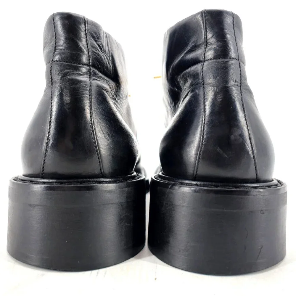 Vintage Paul May Italy Black Leather Chukka Ankle Boots Mens 9W Wide Tall Heels