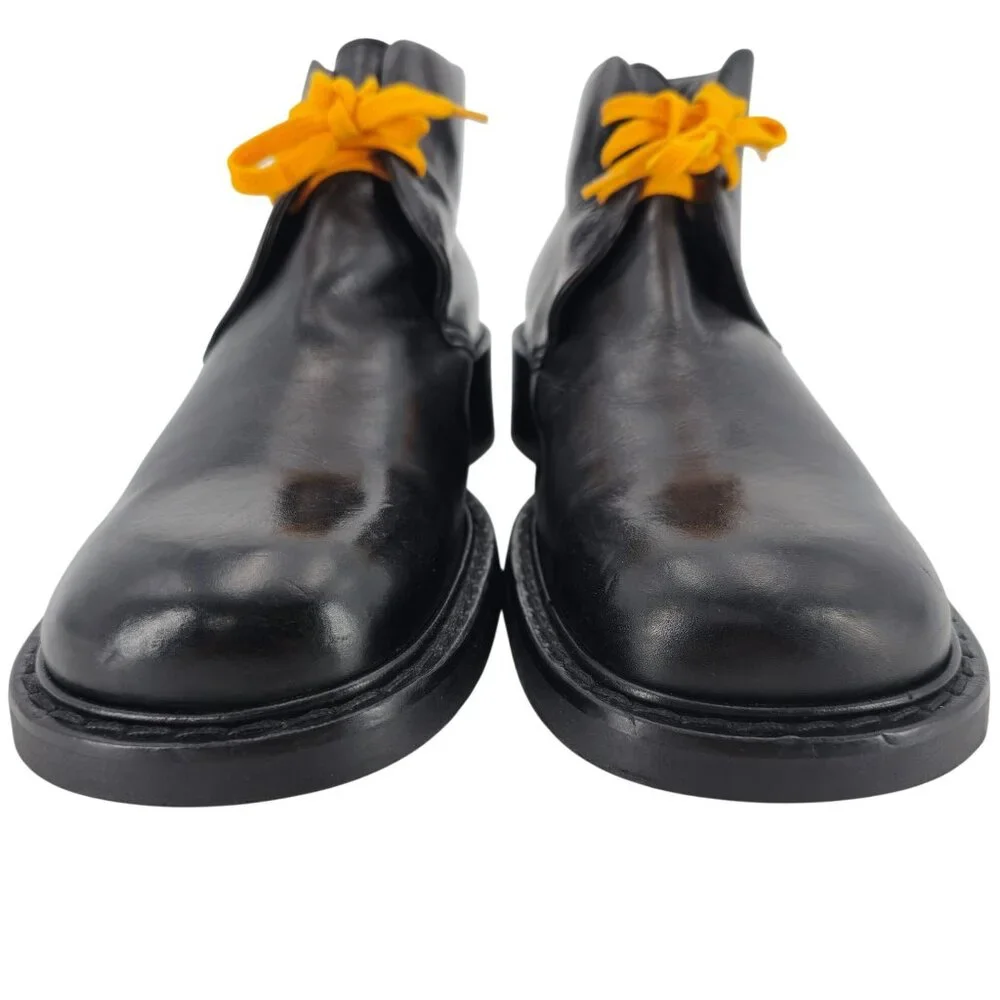 Vintage Paul May Italy Black Leather Chukka Ankle Boots Mens 9W Wide Tall Heels