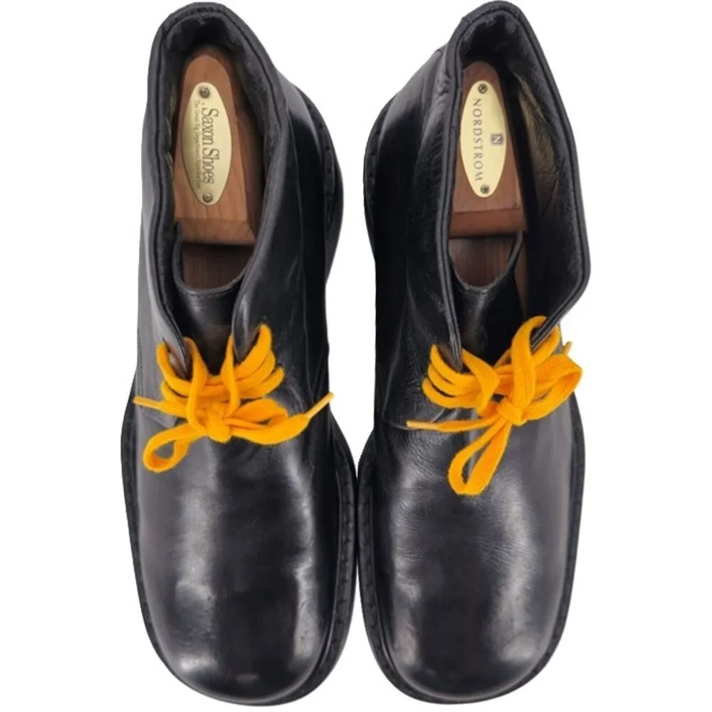 Vintage Paul May Italy Black Leather Chukka Ankle Boots Mens 9W Wide Tall Heels