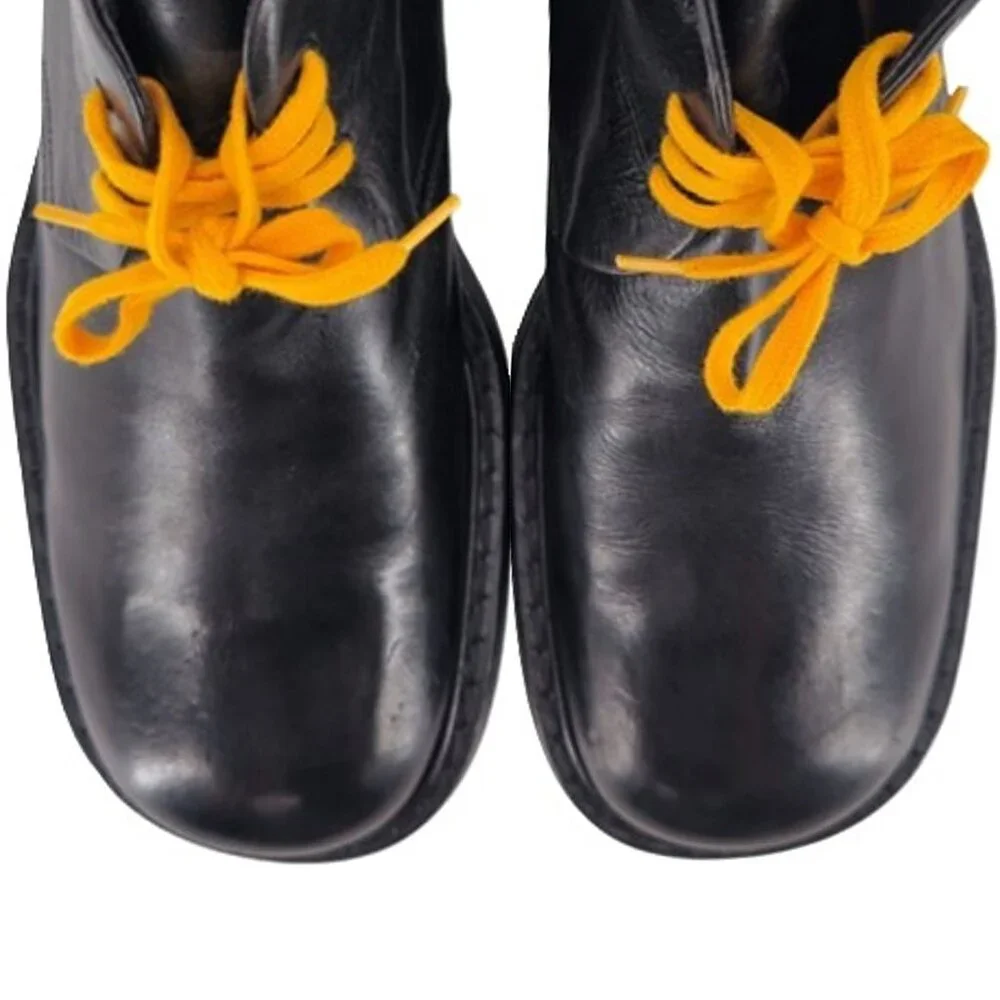 Vintage Paul May Italy Black Leather Chukka Ankle Boots Mens 9W Wide Tall Heels