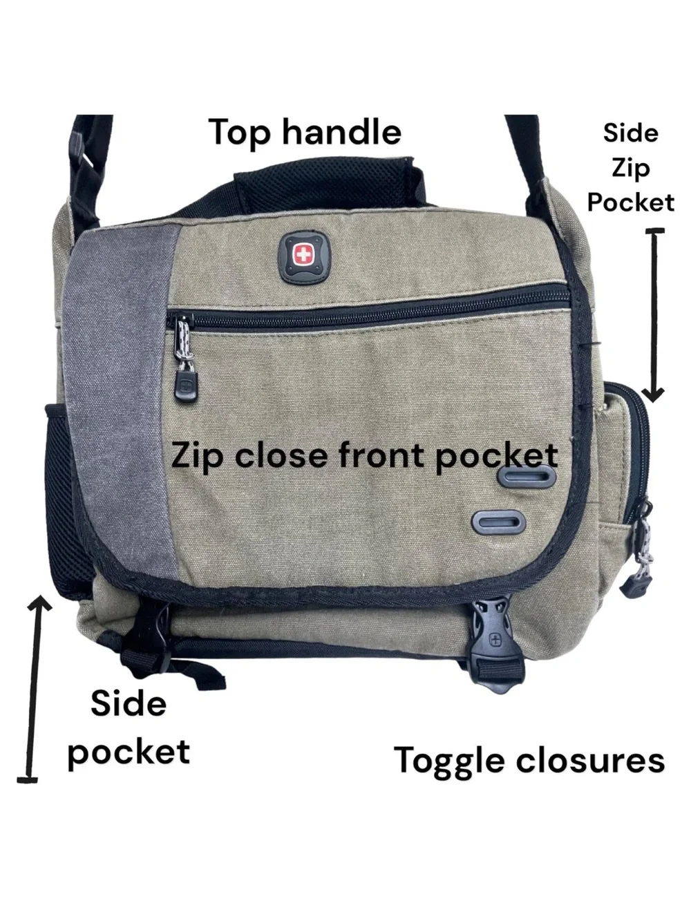 SwissGear Wenger Zinc Adjustable Messenger Bag w/Padded Laptop Compartment Olive