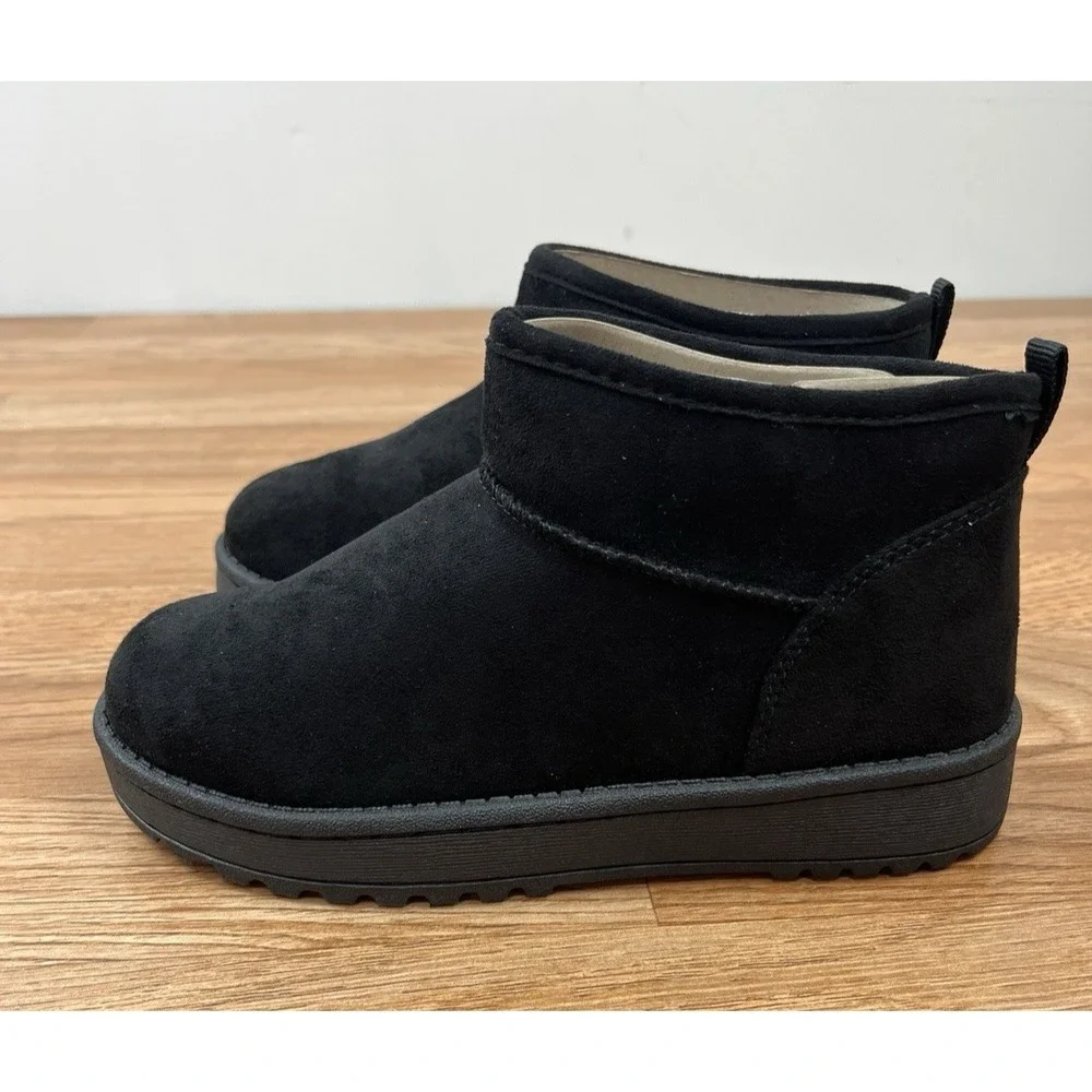Sonoma Kazz Youth Girls Size 1 Micro Fiber Ankle Boots Faux Fur Lined BlackNEW
