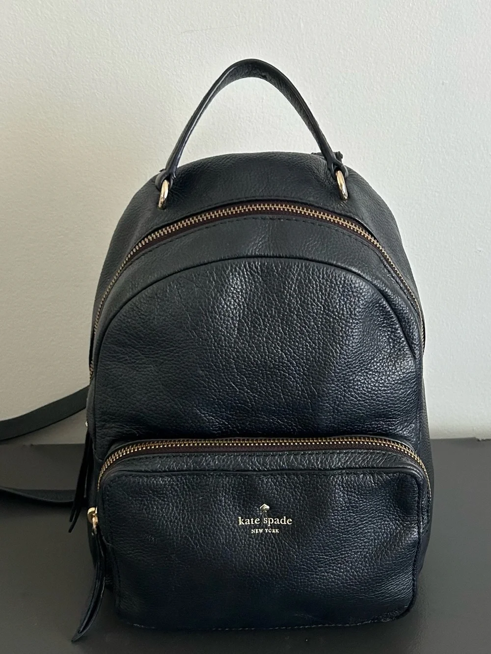 Kate Spade Black Pebbled Leather Mini Backpack Gold Hardware Travel Purse