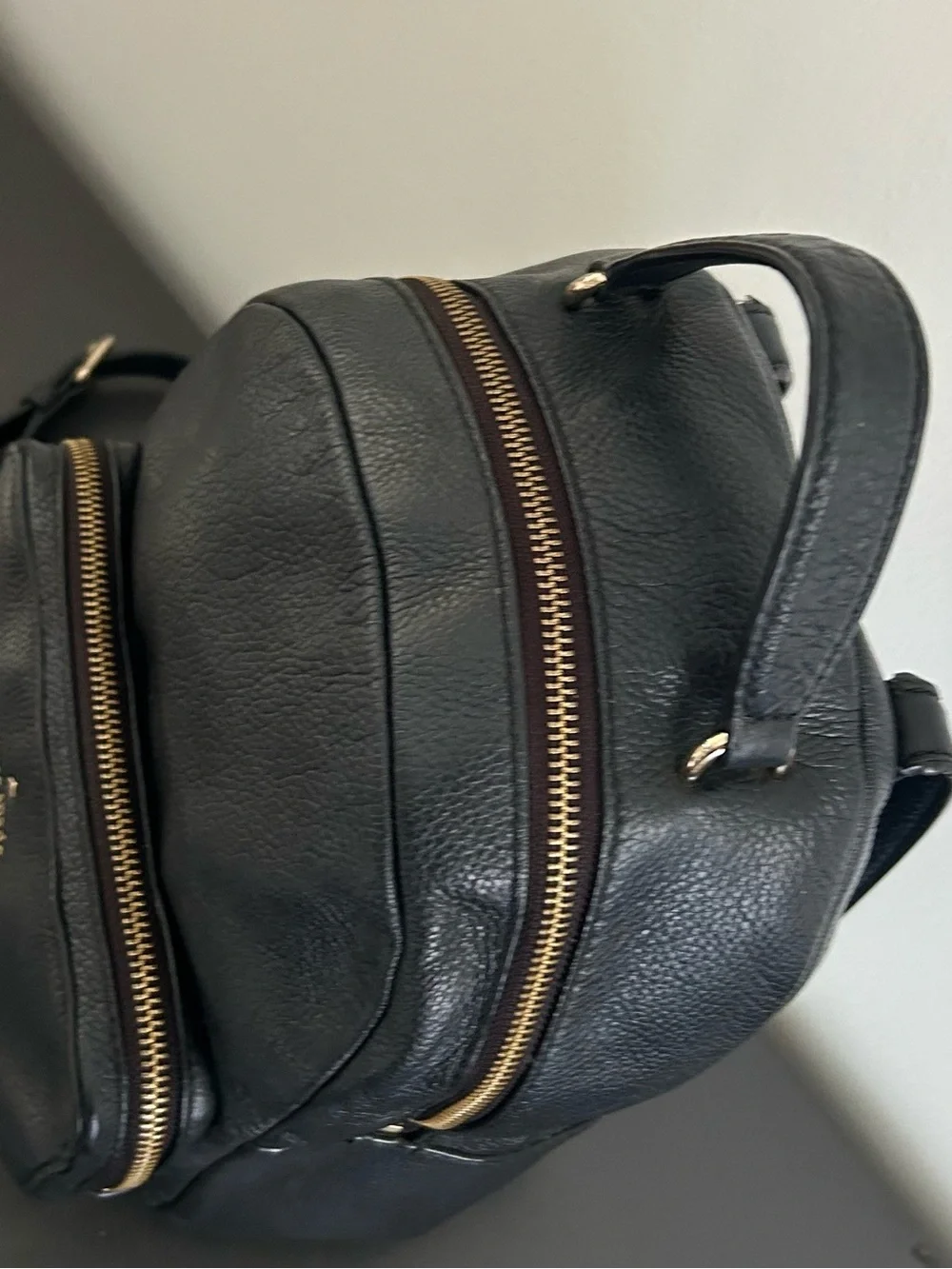 Kate Spade Black Pebbled Leather Mini Backpack Gold Hardware Travel Purse