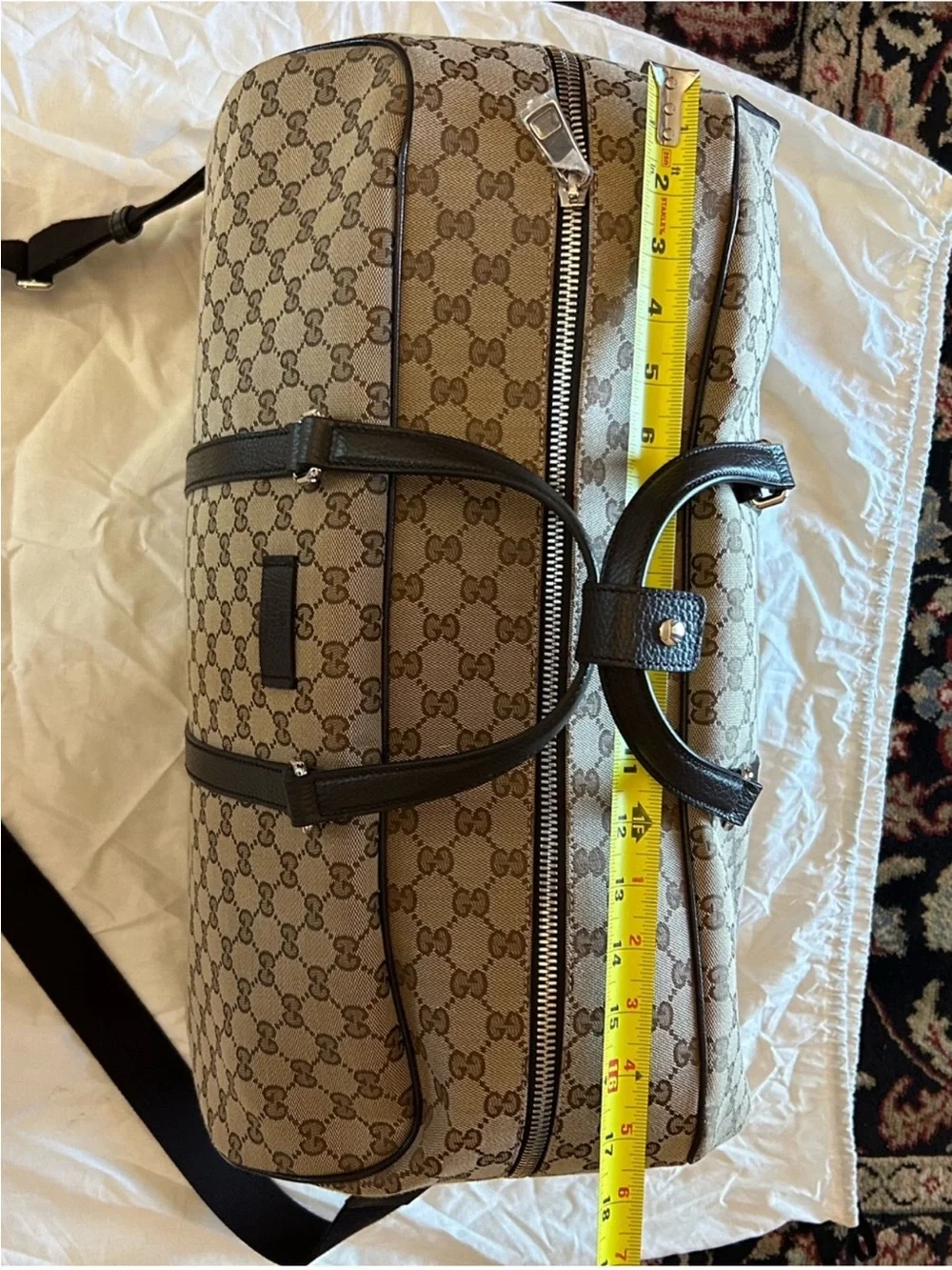 Gucci Brown GG Supreme Canvas Weekender Travel Bag with Dark Brown Trim