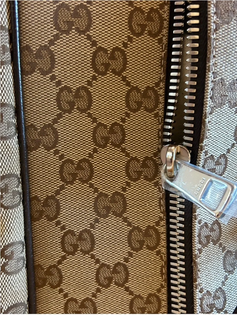 Gucci Brown GG Supreme Canvas Weekender Travel Bag with Dark Brown Trim
