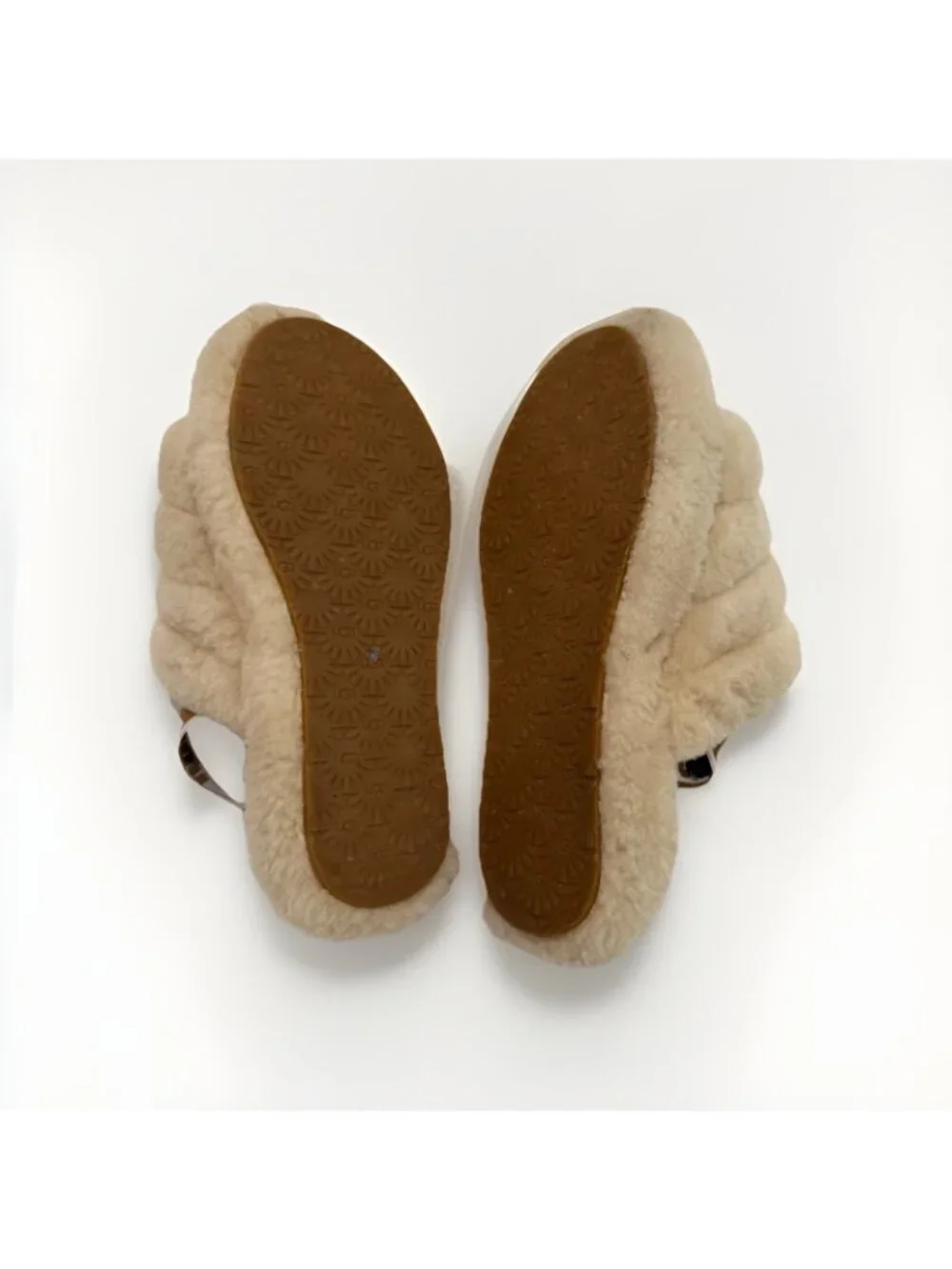 UGG Fluff Yeah Ivory Cream Slide Slipper GIRLS Kids Youth Size 2 Logo Strap 33.5